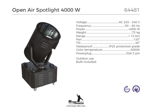 Stor utendørs lyskaster 4000W - 72kg
