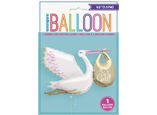 Stork It's a Girl 1 Folieballong med form - 157cm(62")