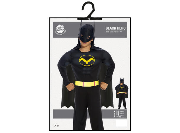 Superhelt - Sort flaggermus 1 Barnekostyme til gutt - Str 3-4år 