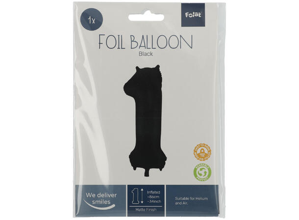 Tallballong - Matt Sort 1 1 Folieballong - 86cm (34")