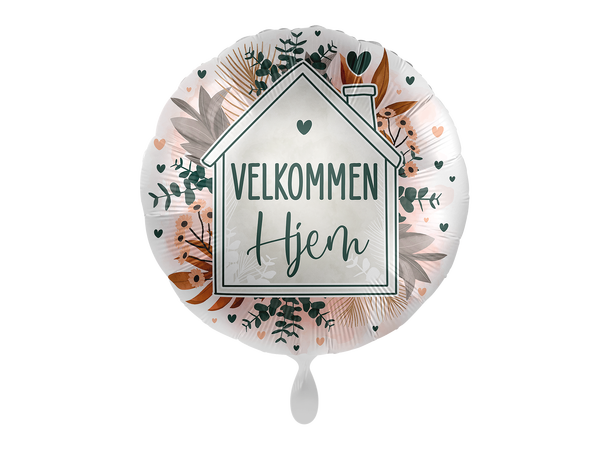 Velkommen hjem - Hus/Blomster 1 Folieballong rund - 17" - (43cm)