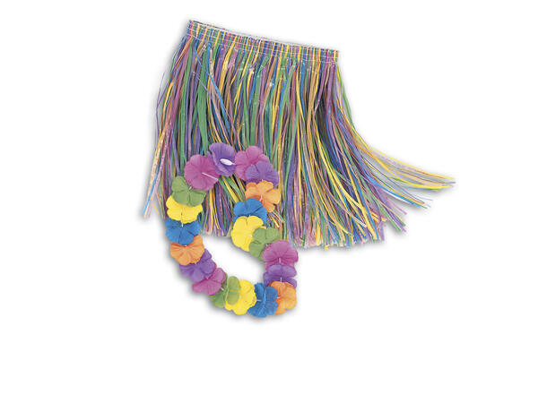 Skjørt og Blomsterkranssett - Luau Barn 1 Bastskjørt og krans til barn