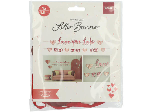 Bokstavbanner - "Love you lots" - "XOXO" 2 Bokstavbannere i papir - 2 a 150x14cm 