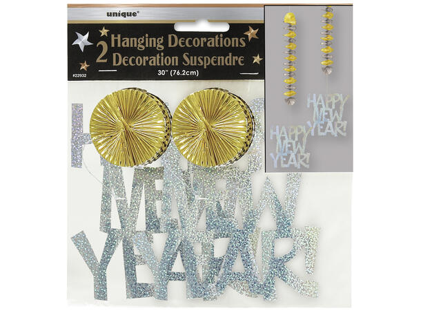 Hengende Dekorasjoner - "Happy New Year" 2 Hengedekorasjon i folie - 76cm