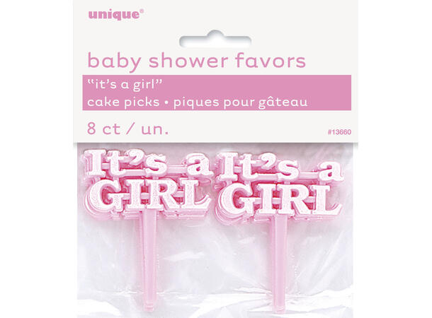"It's a Girl" - Rosa 8 Kaketopper på pinne