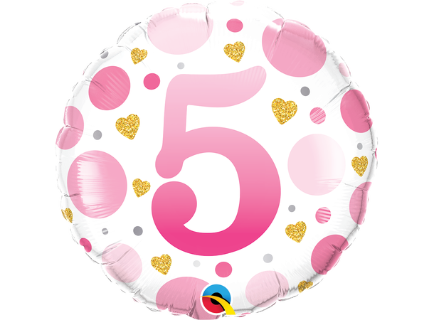 AGE 5 PINK DOTS 1 Folieballong rund - 46cm (18")