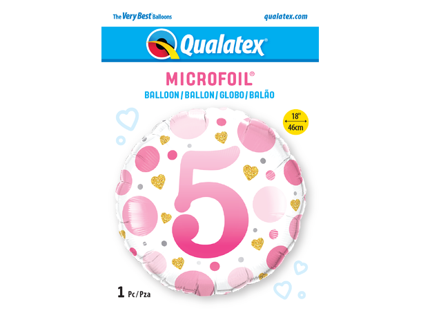 AGE 5 PINK DOTS 1 Folieballong rund - 46cm (18")