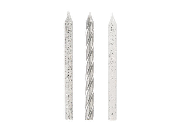 Glitter & Sølv Spiral kakelys 24 Kakelys - 7,5cm