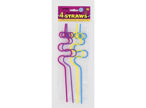 Sugerør - Forvridd Loop - 4 farger 4 Plastsugerør - ca 30cm