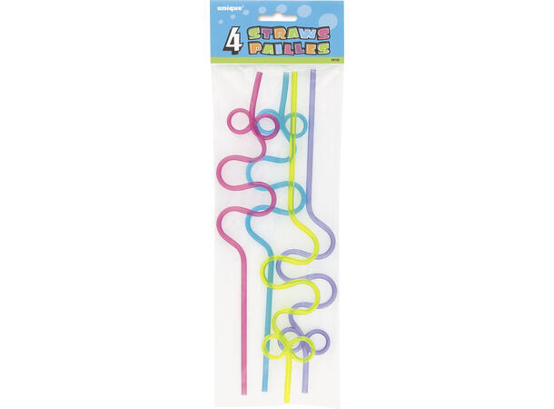 Sugerør - Forvridd Loop - 4 farger 4 Plastsugerør - ca 30cm 