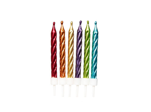 12 Metallic Kakelys Rainbow 7,5cm - Kakelys med holdere