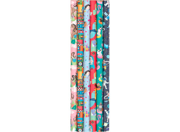 6 Assorterte gavepapir - Barn 1 display m/60 ruller - 70x200cm