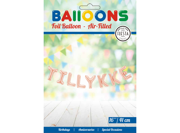 Ballongord - 'Tillykke' - Rosegull 1 Ballongord - 41cm (16") 