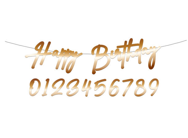 Banner bronsefarge - "Happy ** Birthday" 1 Bokstavbanner m/tall i papir - 14cm/1m