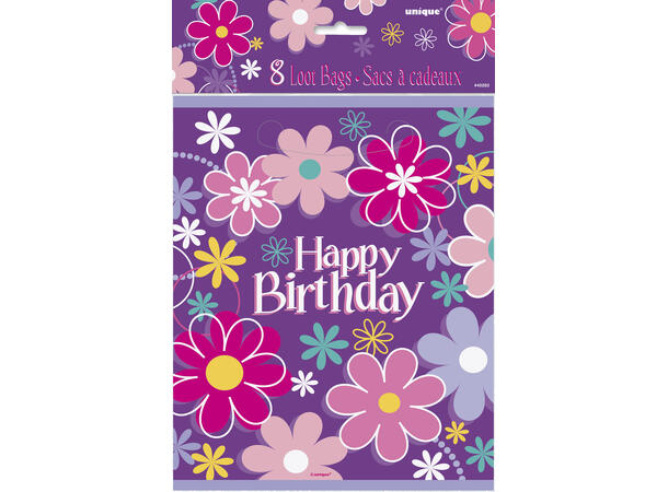 Birthday Blossom 8 Godteposer i plast - 22x18cm