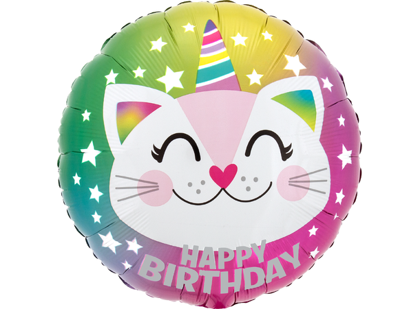 Birthday Caticorn 1 Folieballong - Rund - 18" (43cm)
