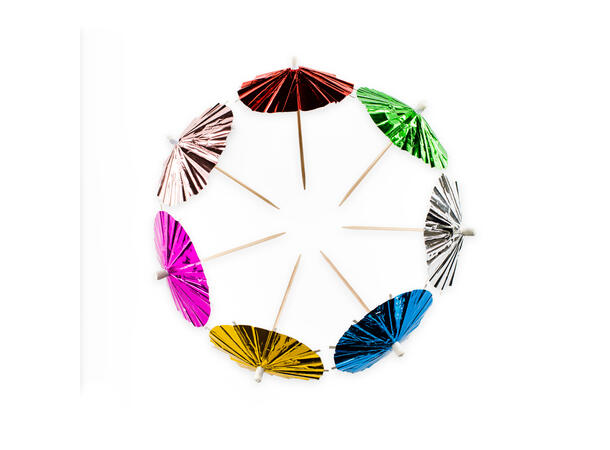 Cocktailpinner parasoll - Metallic ass. 10 Coctailpinner i tre/folie 