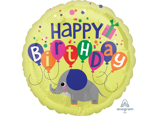 Elephant Birthday 1 Folieballong - Rund - 18" (43cm)