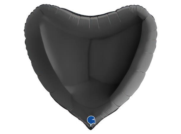 Ensfarget - Black 1 Folieballong - Hjerte - 36" (91cm)