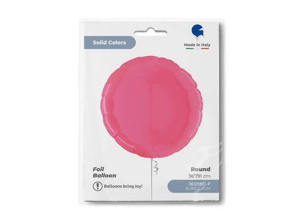 Ensfarget - Bubble Gum 1 Folieballong - Rund - 36" (91cm)