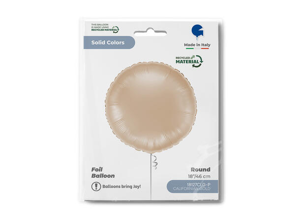Ensfarget - Californian Gold 1 Folieballong - Rund - 18" (43cm) 