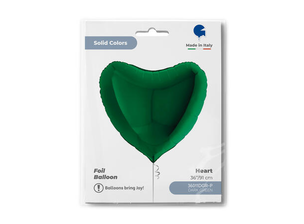 Ensfarget - Dark Green 1 Folieballong - Hjerte - 36" (91cm)