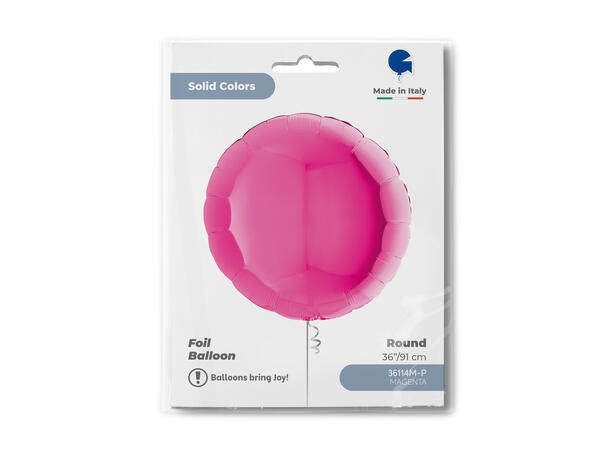 Ensfarget - Magenta 1 Folieballong - Rund - 36" (91cm)