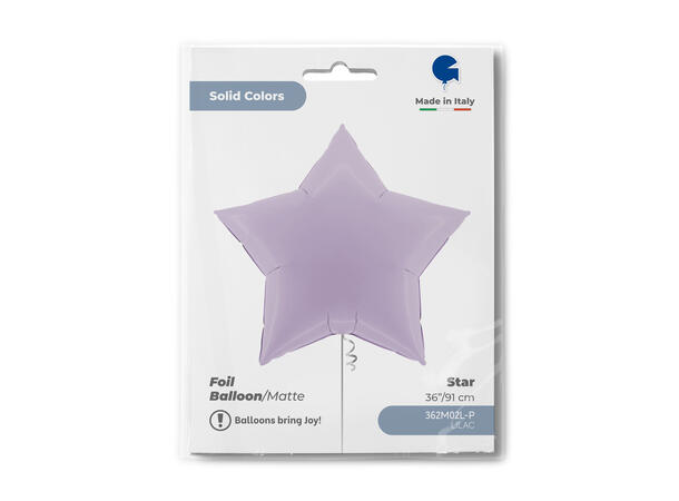Ensfarget - Matte Lilac 1 Folieballong - Stjerne - 36" (91cm)