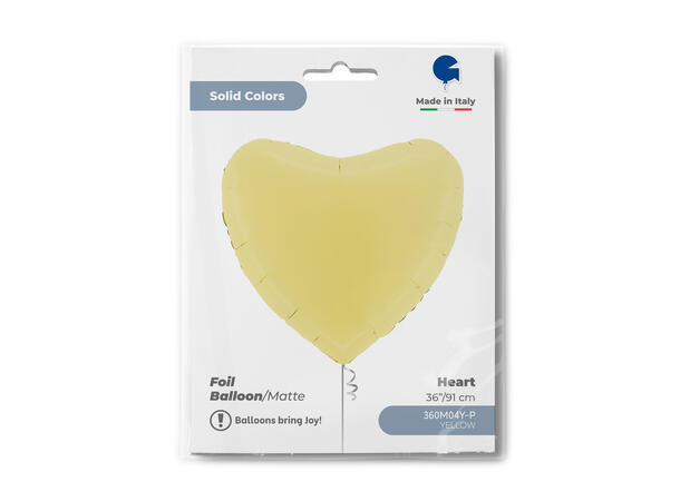 Ensfarget - Matte Yellow 1 Folieballong - Hjerte - 36" (91cm)