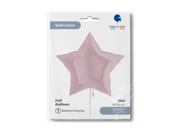 Ensfarget - Pastel Pink 1 Folieballong - Stjerne - 36" (91cm)