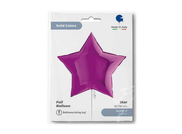 Ensfarget - Purple 1 Folieballong - Stjerne - 36" (91cm)