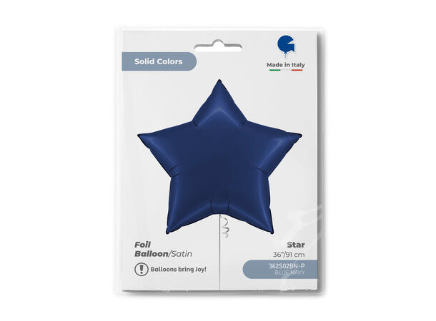 Ensfarget - Satin Blue Navy 1 Folieballong - Stjerne - 36" (91cm)