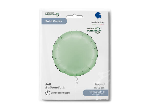 Ensfarget - Satin Glazed Mint 1 Folieballong - Rund - 18" (43cm) 