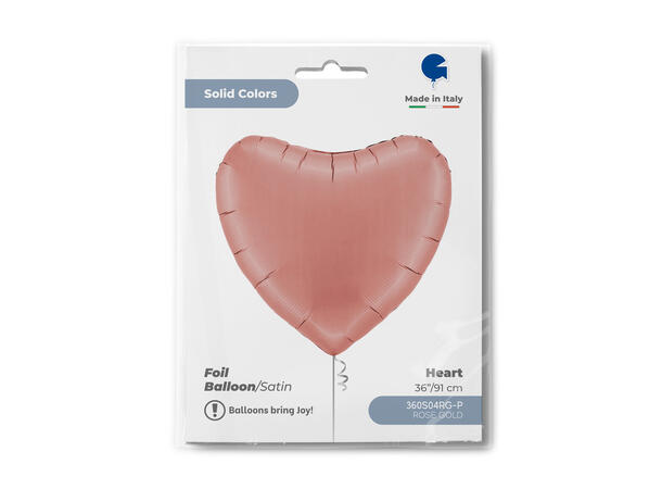 Ensfarget - Satin Rose Gold 1 Folieballong - Hjerte - 36" (91cm)