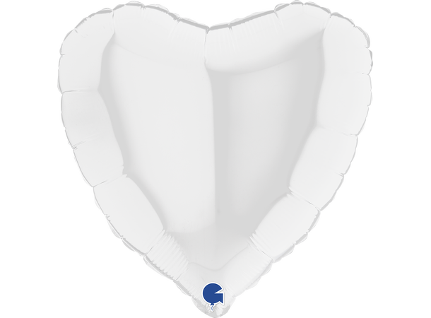 Ensfarget - White 1 Folieballong - Hjerte - 18" (43cm)