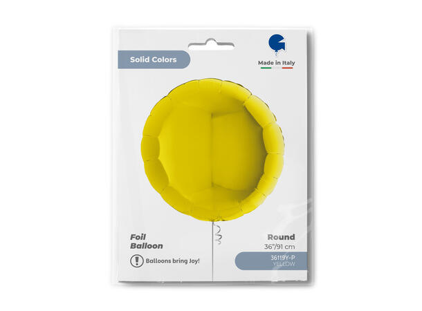 Ensfarget - Yellow 1 Folieballong - Rund - 36" (91cm)