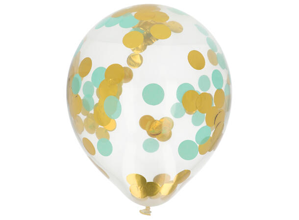 Gjennomsiktig med Gull og mint konfetti 4 Konfettballonger - 30cm (12")