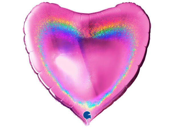 Glitter Holographic - Fuxia 1 Folieballong - Hjerte - 36" (91cm)
