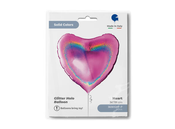 Glitter Holographic - Fuxia 1 Folieballong - Hjerte - 36" (91cm)