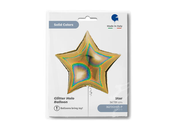Glitter Holographic - Gold 5 1 Folieballong - Stjerne - 36" (91cm)