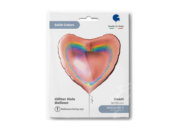 Glitter Holographic - Rose Gold 1 Folieballong - Hjerte - 36" (91cm)
