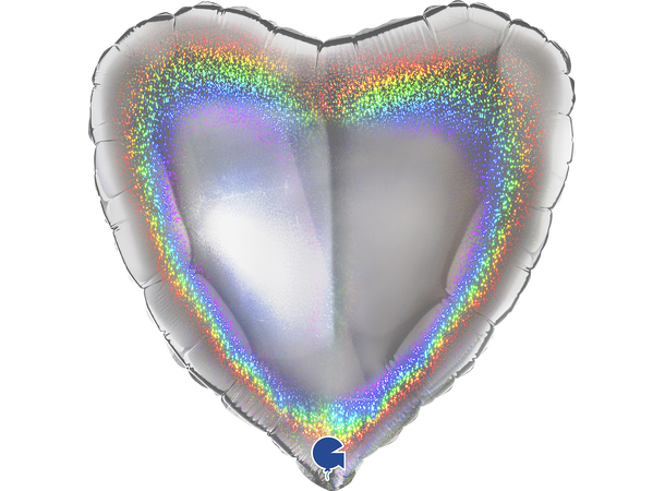 Glitter Holographic - Silver 1 Folieballong - Hjerte - 18" (43cm)