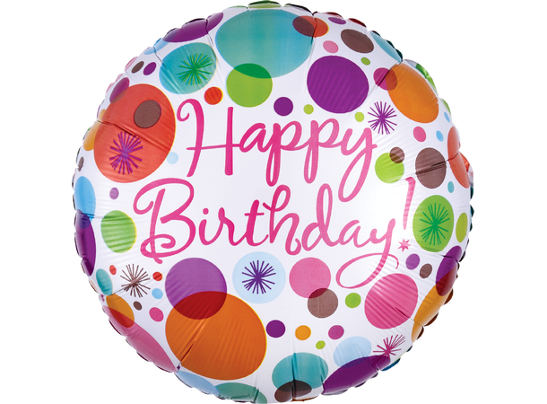 Happy Birthday Polka Dots 1 Folieballong - Rund - 18" (43cm)