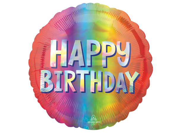 Happy Birthday Silver Ombre 1 Folieballong - Rund - 18" (43cm)