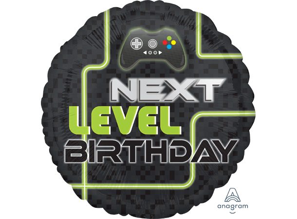 Level Up Birthday 1 Folieballong - Rund - 18" (43cm)