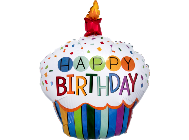 Rainbow Birthday Cupcake 1 Stor folieballong med form - 73x91cm