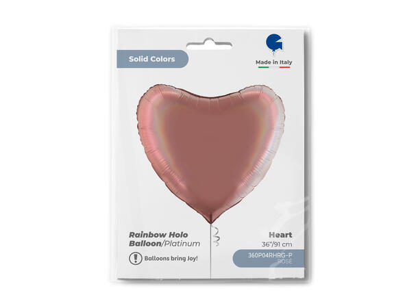 Rainbow Holographic - Platinum Rosè 1 Folieballong - Hjerte - 36" (91cm)