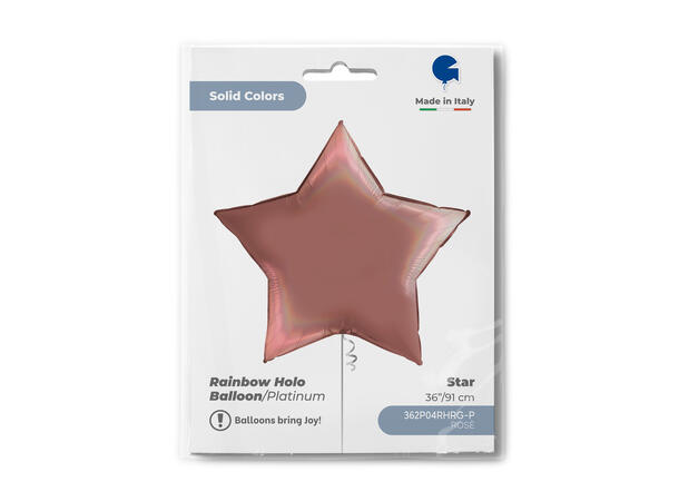 Rainbow Holographic - Platinum Rosè 1 Folieballong - Stjerne - 36" (91cm)