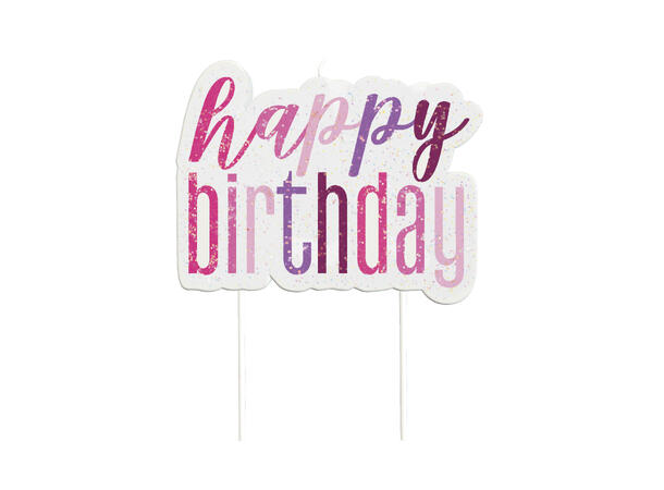 Rosa & Sølv Glitz - "Happy Birthday" 1 Kakelys Sett på pinne