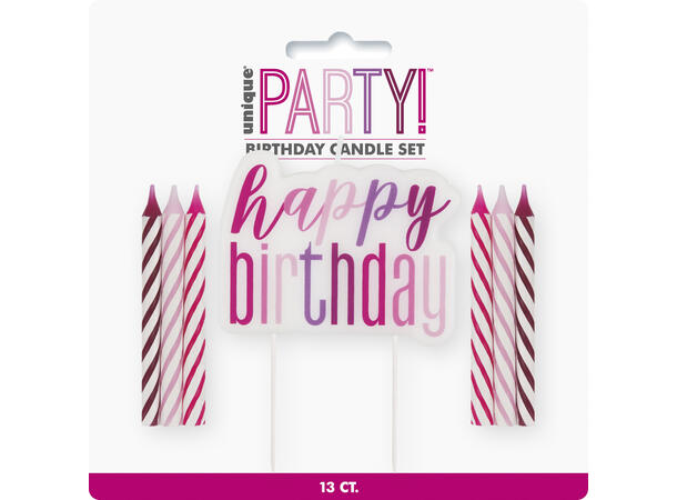 Rosa & Sølv Glitz - "Happy Birthday" 1 Kakelys Sett på pinne
